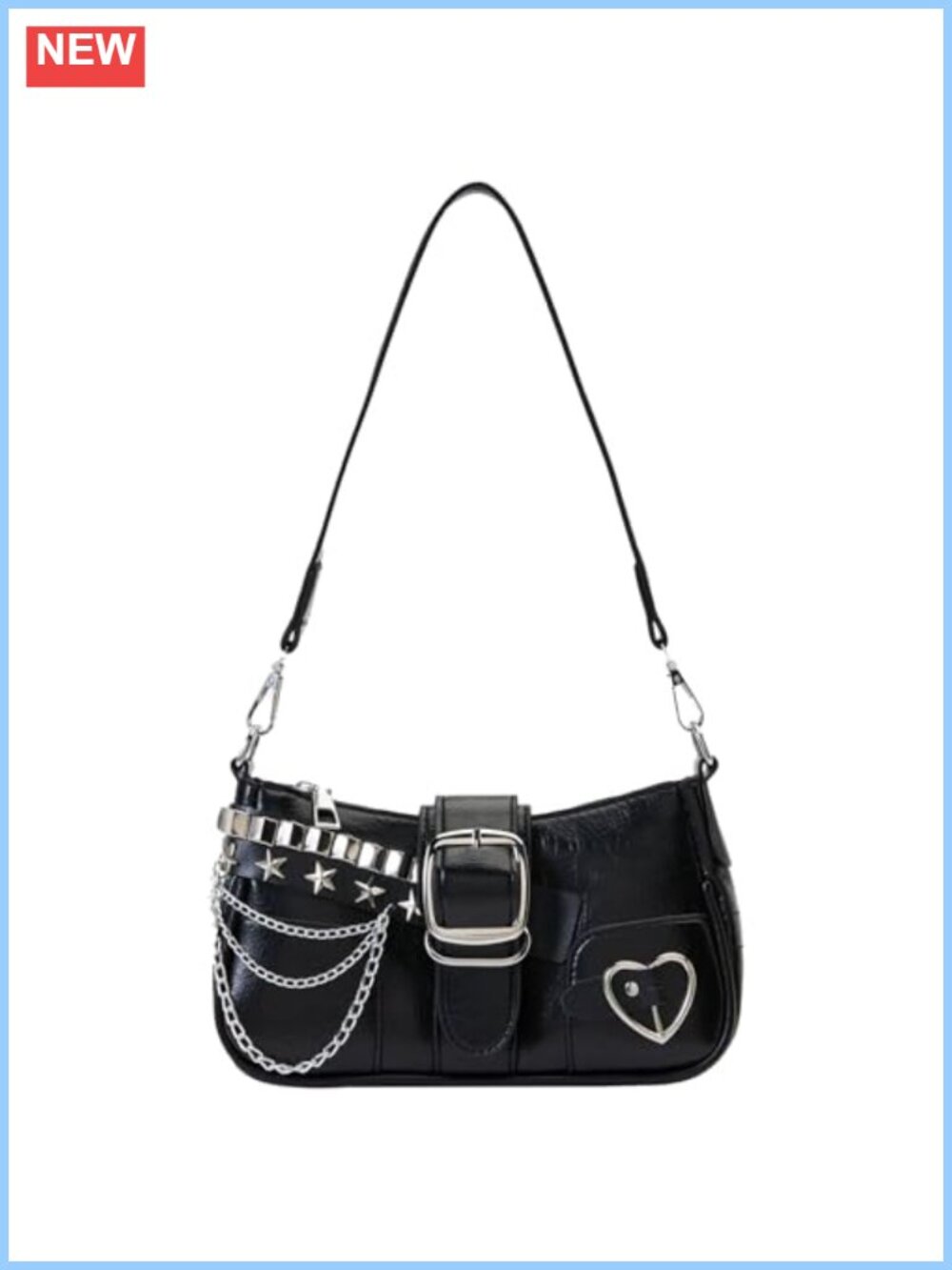 Faux Leather Hobo Shoulder Bag Small Y2K Goth Punk Chain Purse